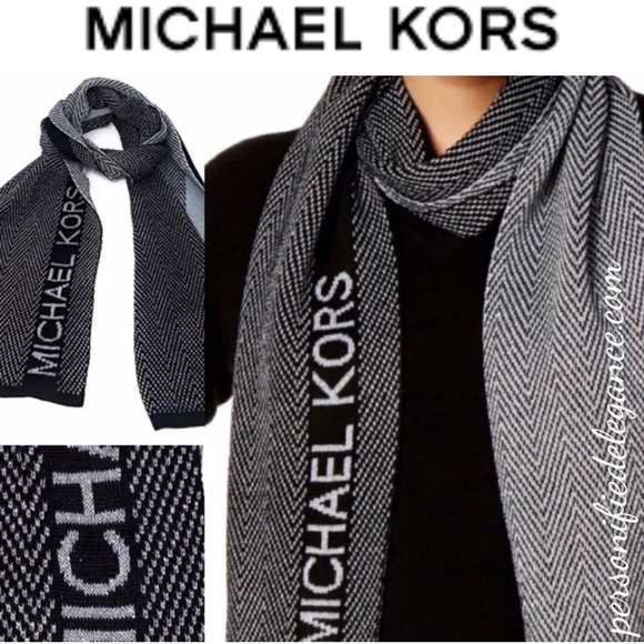 NEW Michael Kors Black Silver Metallic Herringbone Scarf O/S - Picture 11 of 11